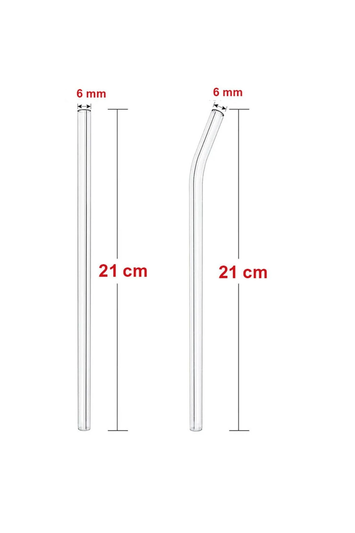 Şeffaf Cam Pipet 12'li Cam Eğimli Pipet (Isıya Dayanıklı)