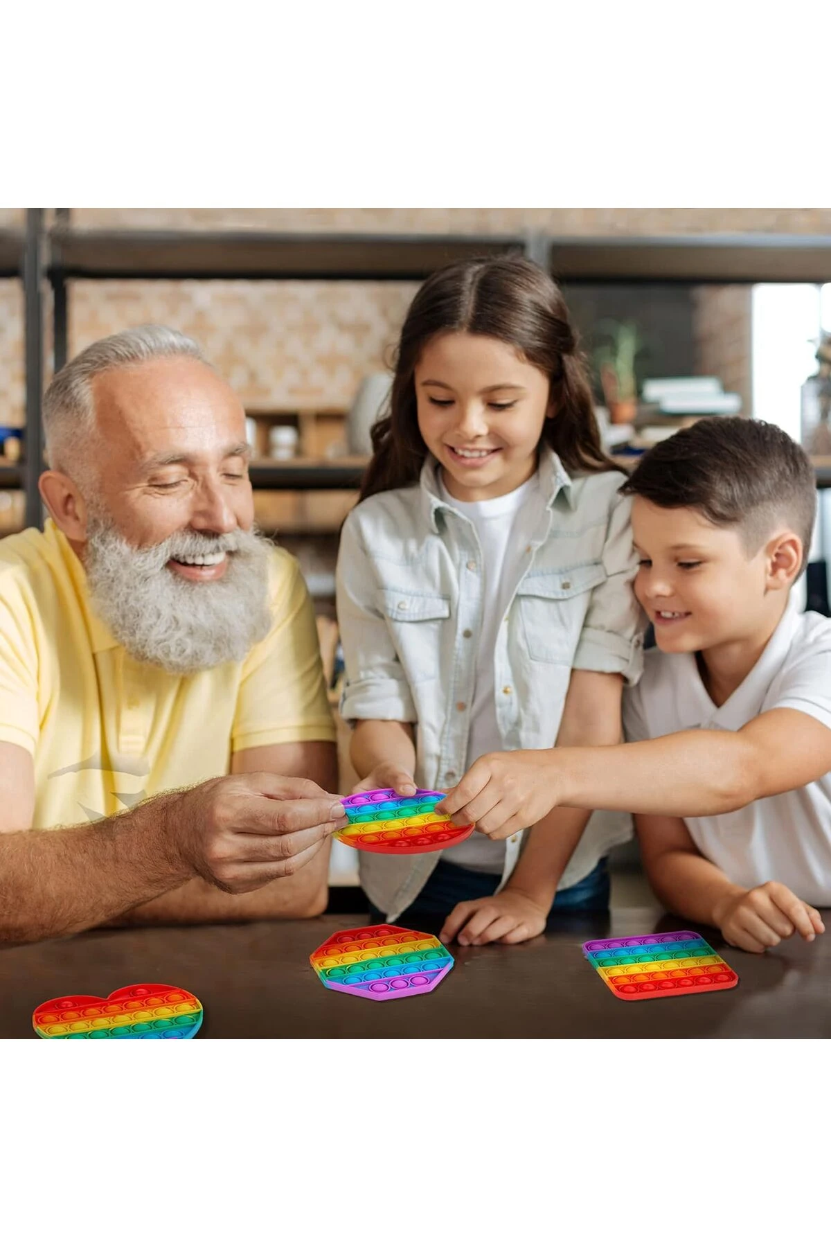 2'li Pop It Kare- Yuvarlak Şekilli Gökkuşağı Renk Duyusal Oyuncak Zihinsel Gelişim Stres Popit 2 Ad