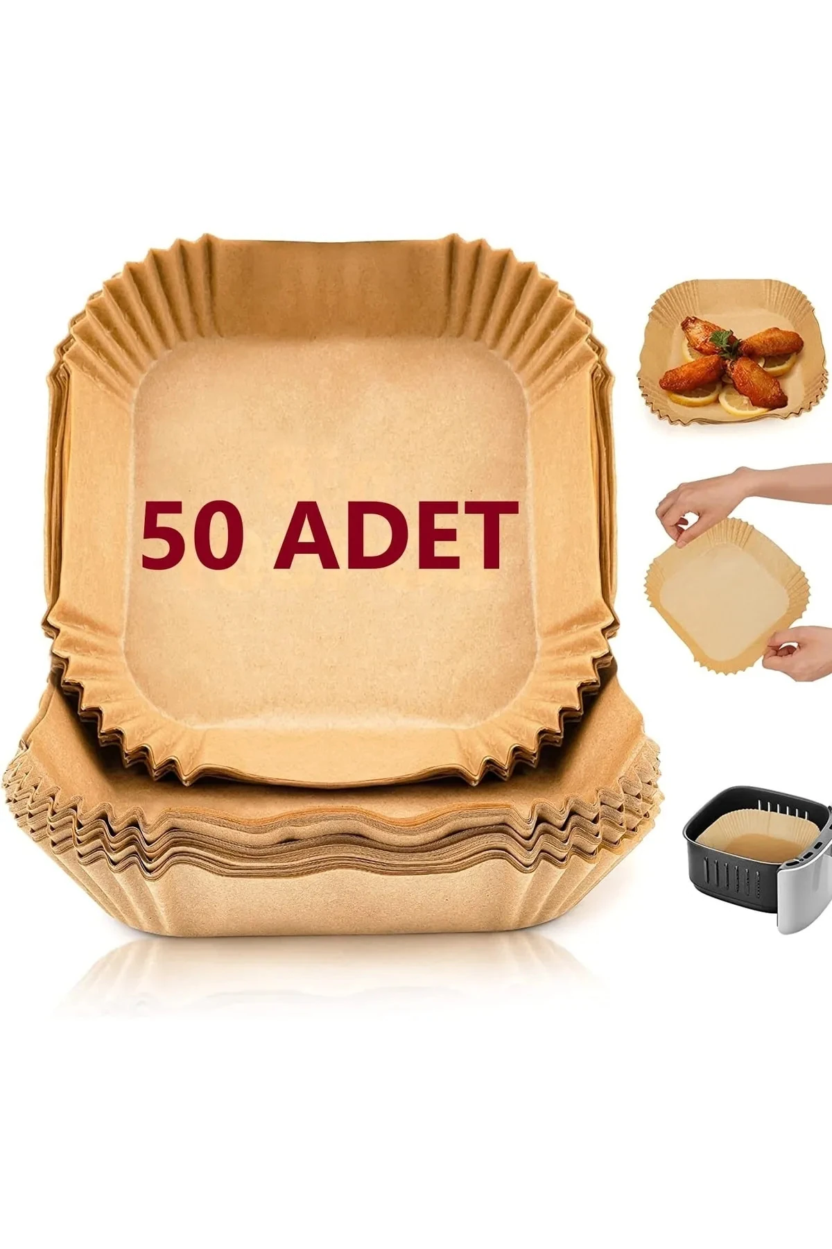 Airfryer Pişirme Kağıdı Hava Fritözü Kare Model Pişirme Kağıdı Airfryer Yağsız Firitöz 50 Adet