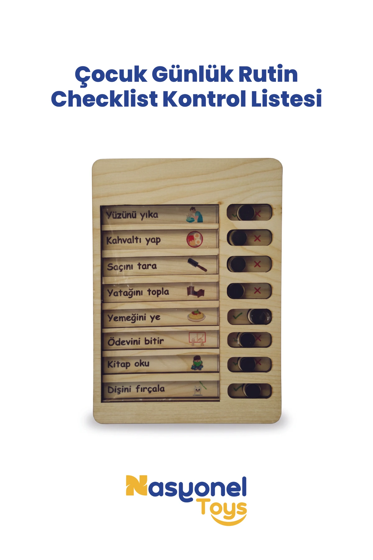 Eğitici Ahşap Çocuk Günlük Rutin Takip Listesi –