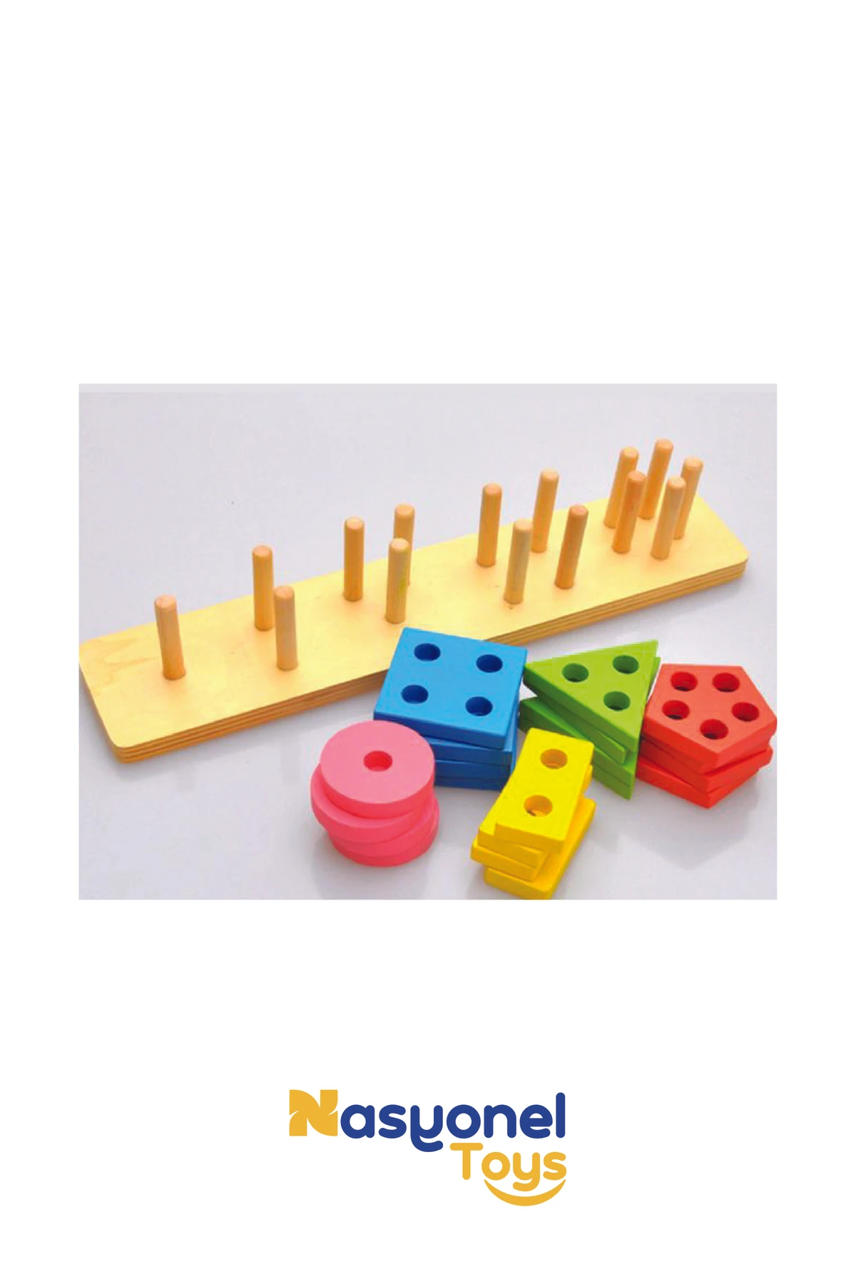 Ahşap Eğitici Zeka Geliştirici 5’li Geometrik Şekil Yerleştirme Oyunu –
