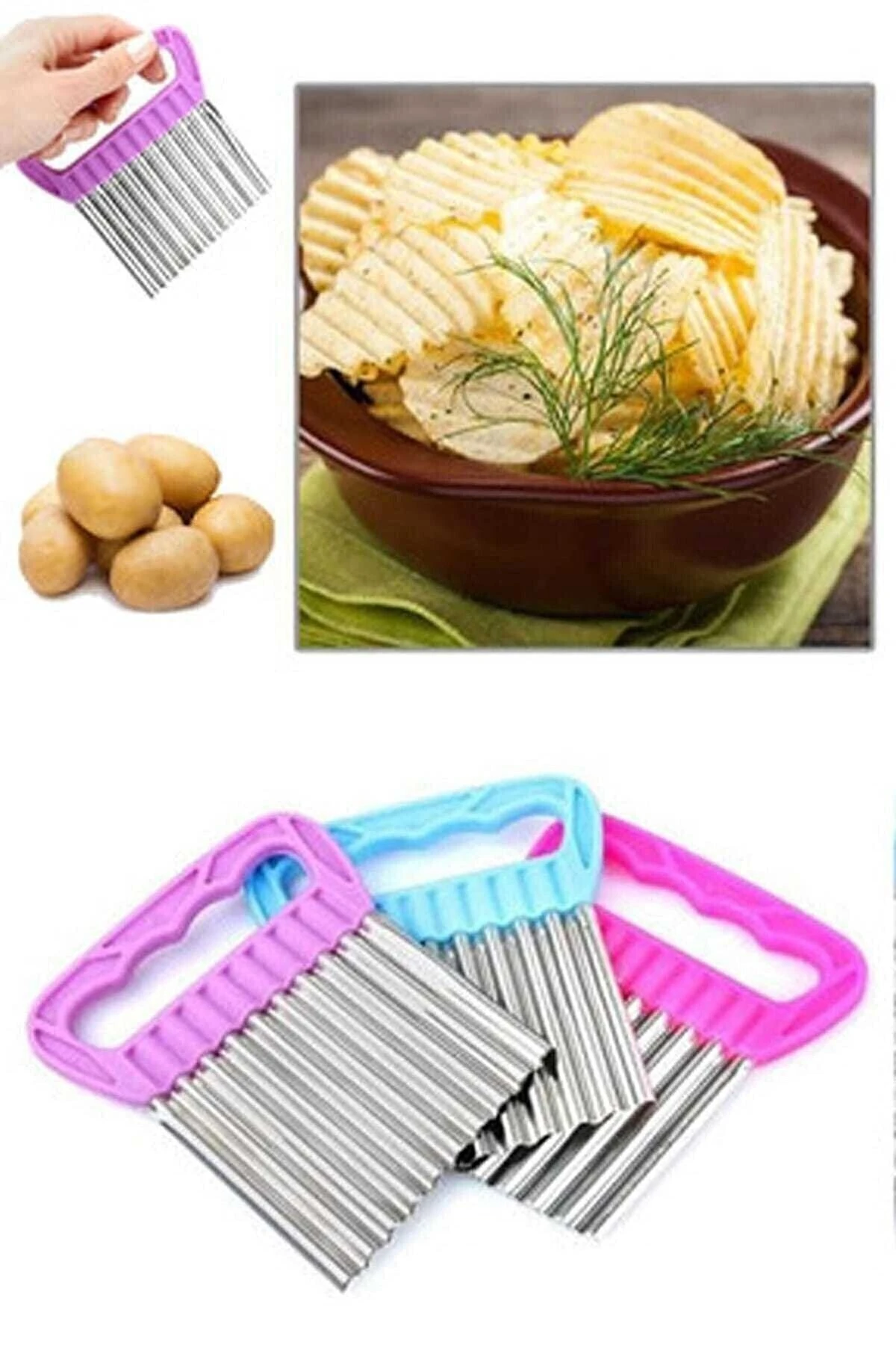 Şekilli sebze ve meyve dilimleyici, patates ve cips kesici araç