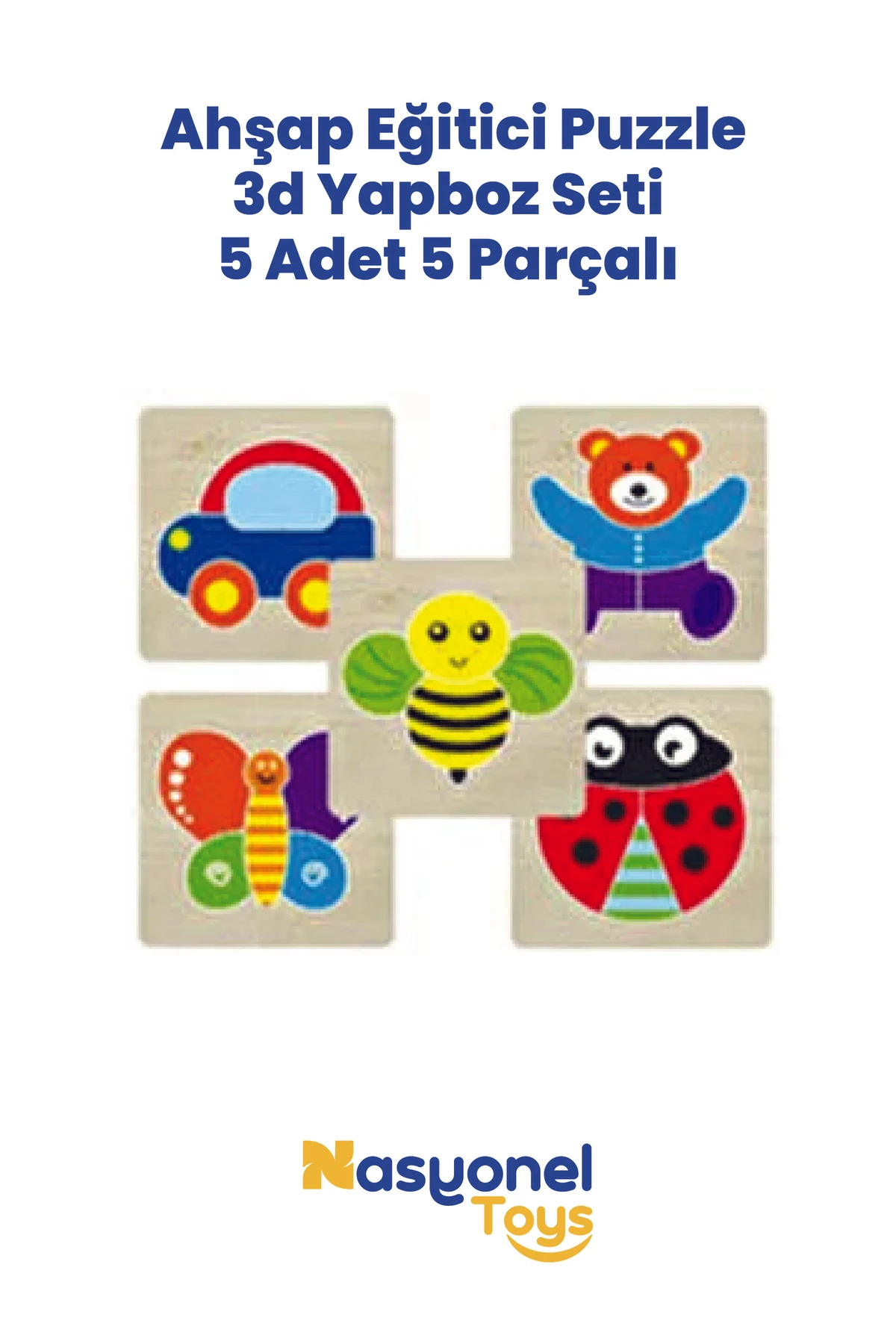 Eğitici Ahşap 3D Puzzle Yapboz Oyunu – 5’li Set –