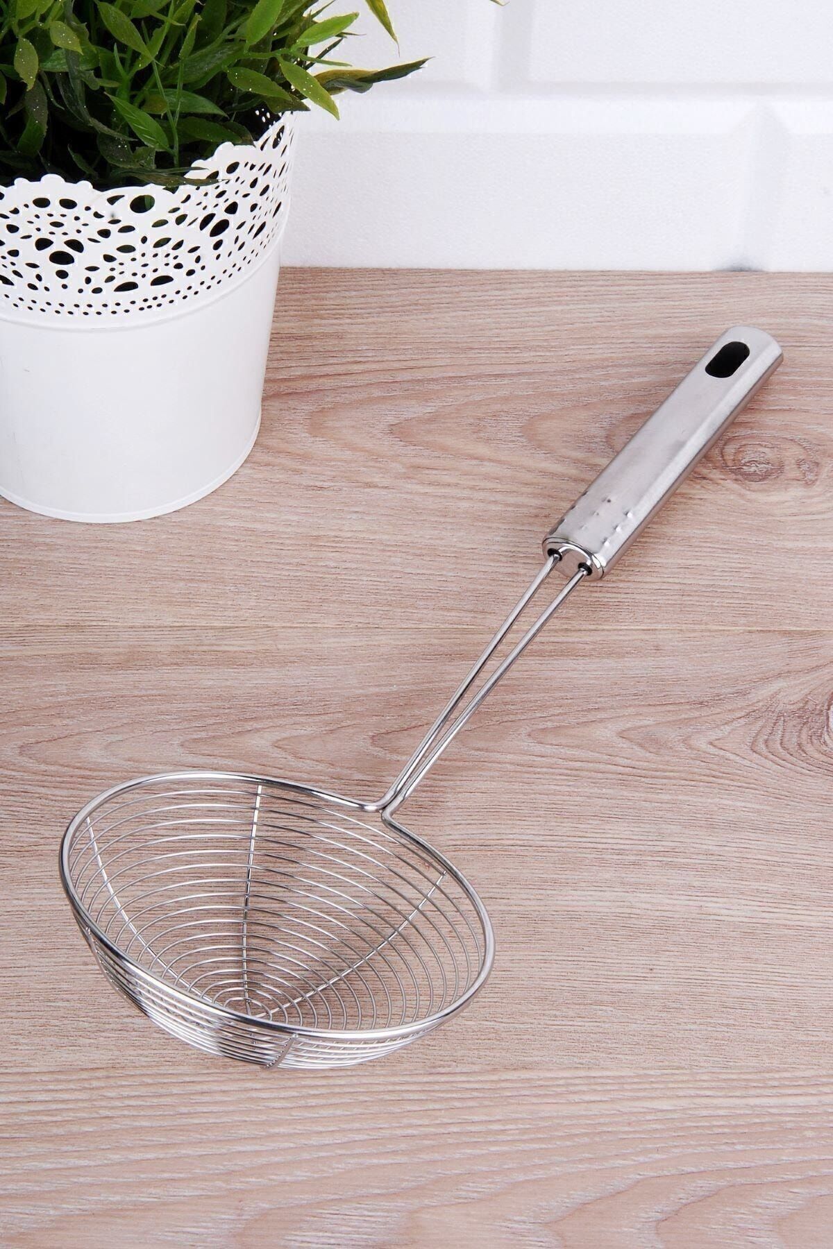 Paslanmaz Çelik Patates Kabak Sebze Kızartma Kevgiri, Metal Saplı Kevgir 16cm Çapında,kepçe