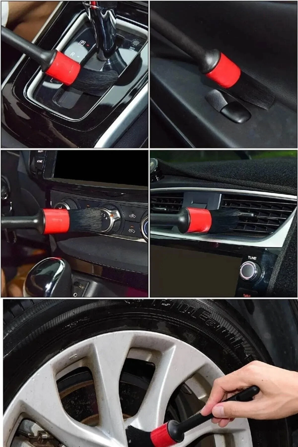 5'li Kaliteli Farklı Boyutlarda Oto Detay Fırça Seti 5 Adet Oto Araba Yıkama Klima Temizleme Fırçası