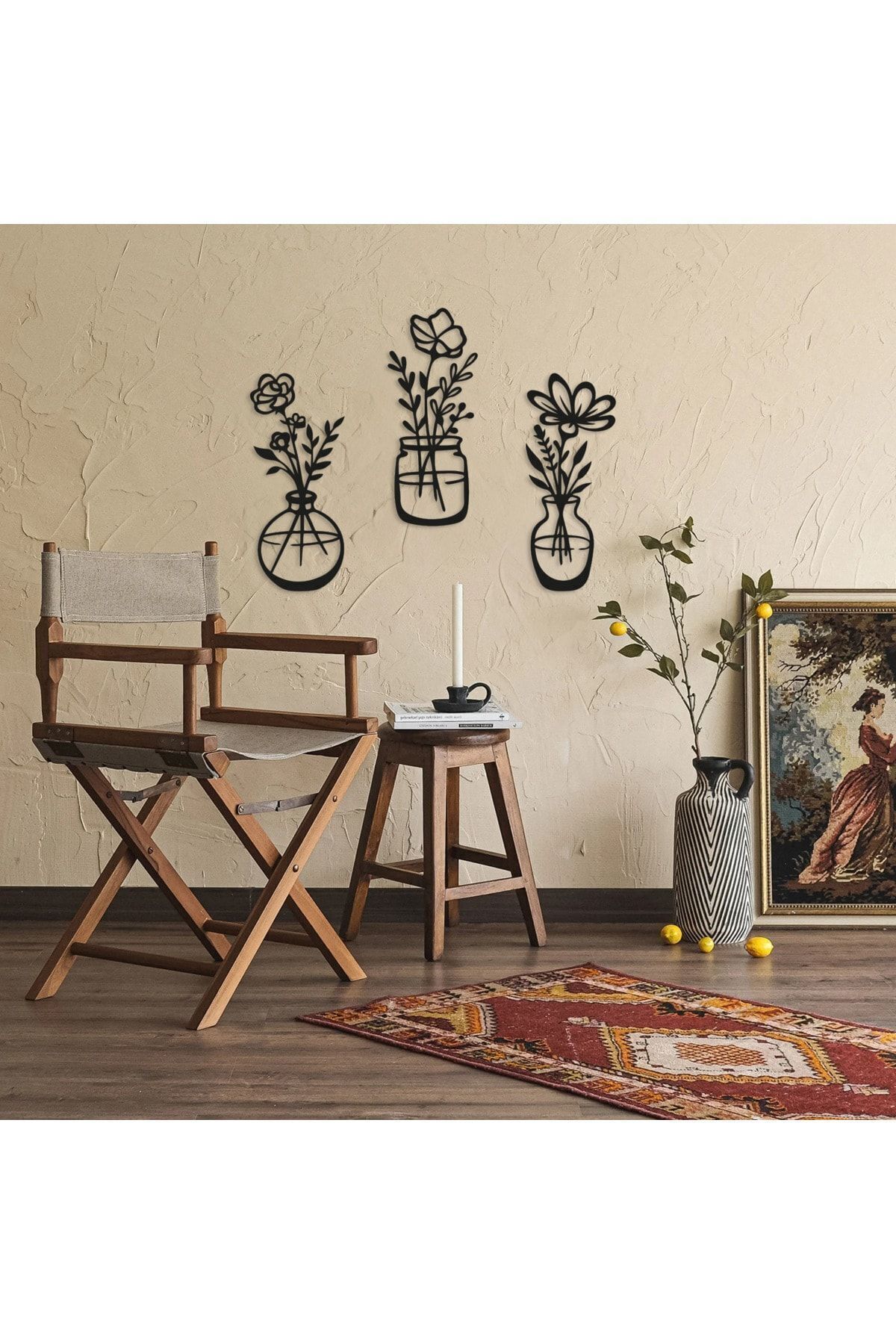 Decovista Ev Ofis Mutfak Ve Banyo Için Ahşap Dekoratif Duvar Vazo Çiçekler Vase 35x15cm