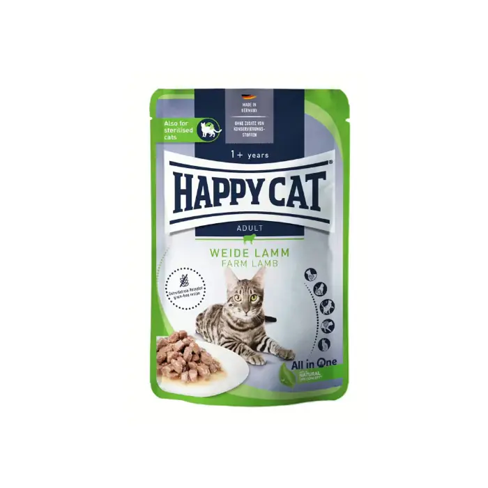 Happy Cat Kuzu Etli Tahılsız Pouch Yetişkin Kedi Yaş Maması 85gr