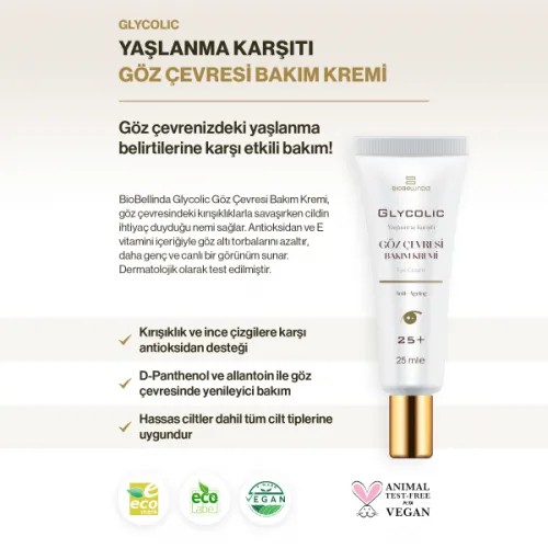 Biobellinda Glycolic Yaşlanma Karşıtı Göz Çevresi Bakım Kremi (25+) 25 Ml