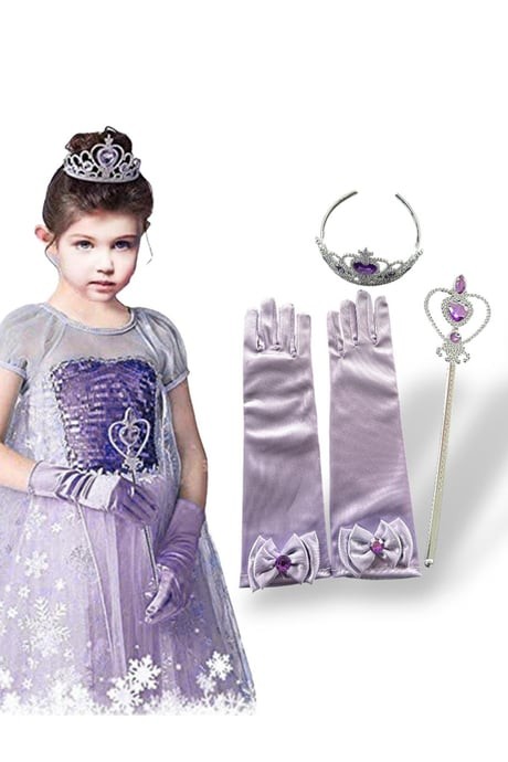 Lila Renk Taş Detaylı Taç, Asa, Eldiven Set