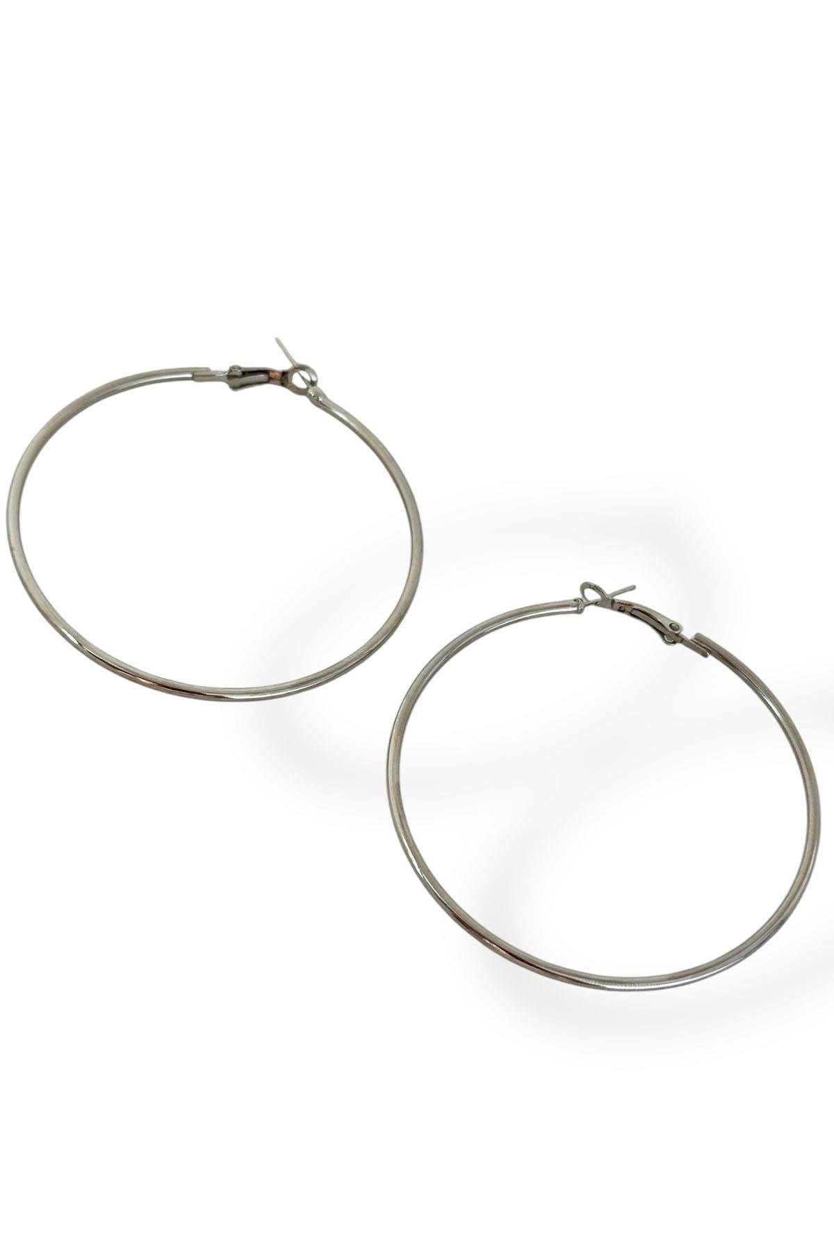 Gümüş Renk Halka Küpe 60MM (Çift)