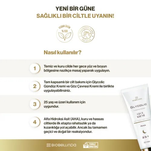 Biobellinda Glycolic Yaşlanma Karşıtı Gece Kremi Aha (25+) 50 Ml