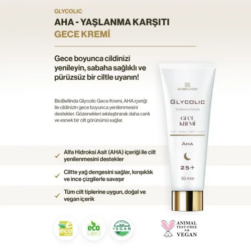 Biobellinda Glycolic Yaşlanma Karşıtı Gece Kremi Aha (25+) 50 Ml