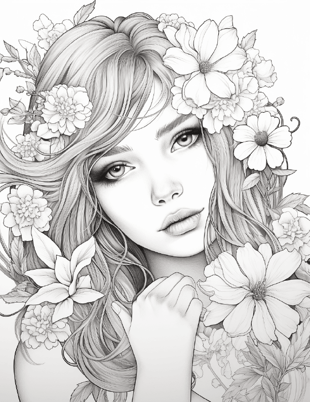 Girls with Flowers Coloring9