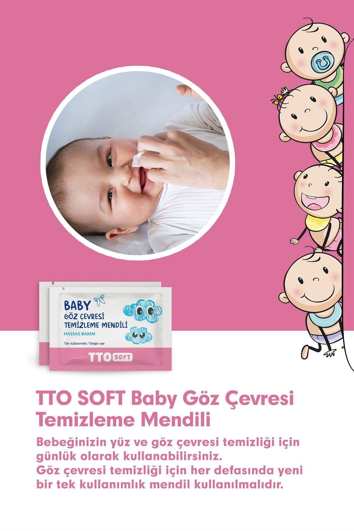 TTO Soft Baby Bebek Göz Çevresi Temizleme Mendili (Yeni Doğan Bebekler İçin Uygun)