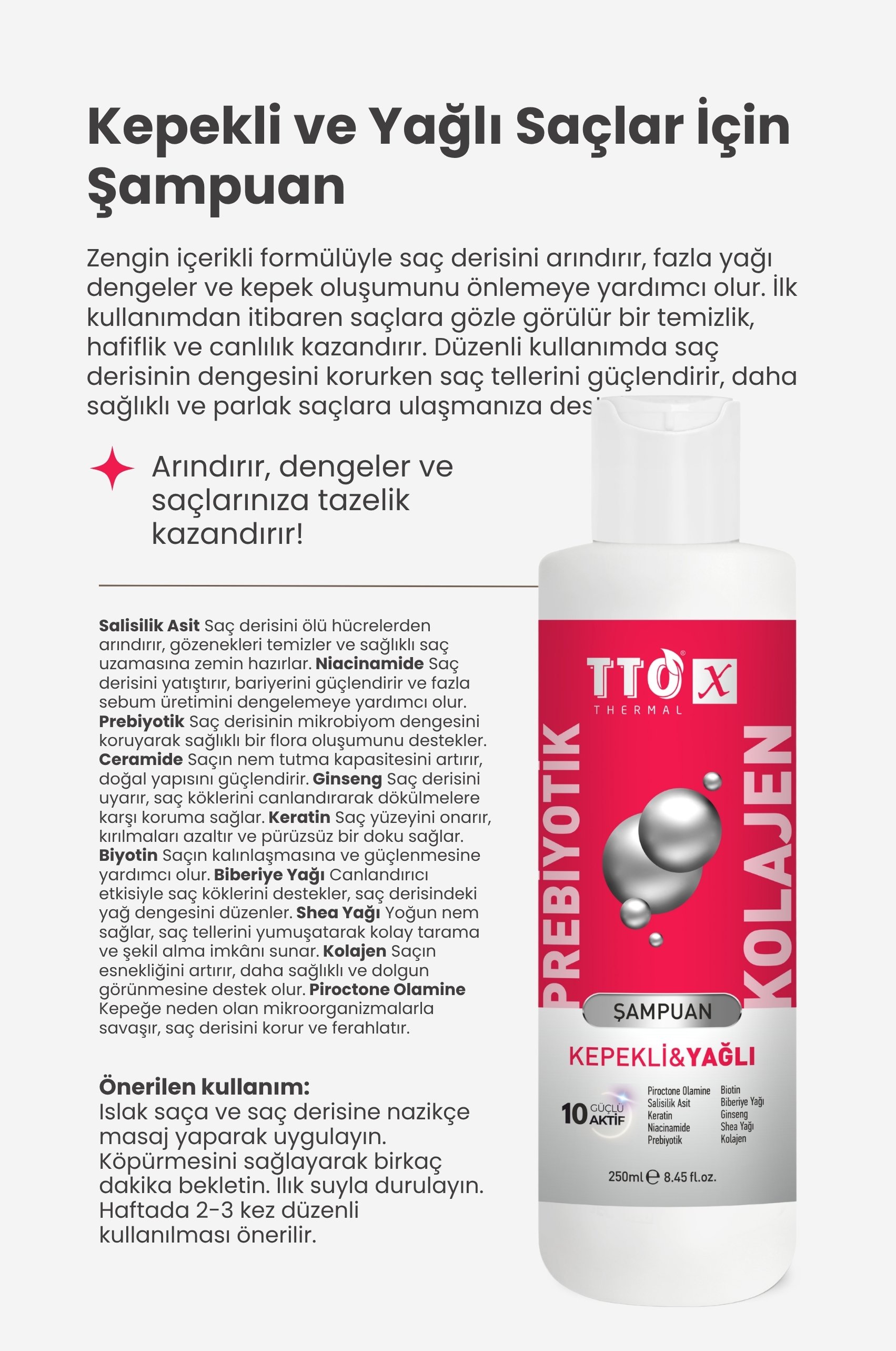 TTO-X Prebiyotik & Kolajen Kepekli ve Yağlı Saçlar Şampuan 250ml