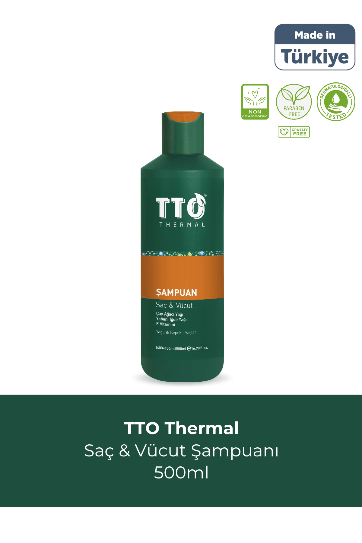 TTO Saç Ve Vücut Şampuanı 500 ml Yeşil Kepek Kaşıntı Pullanma (Çay Ağacı Yağı / Tea Tree Oıl)
