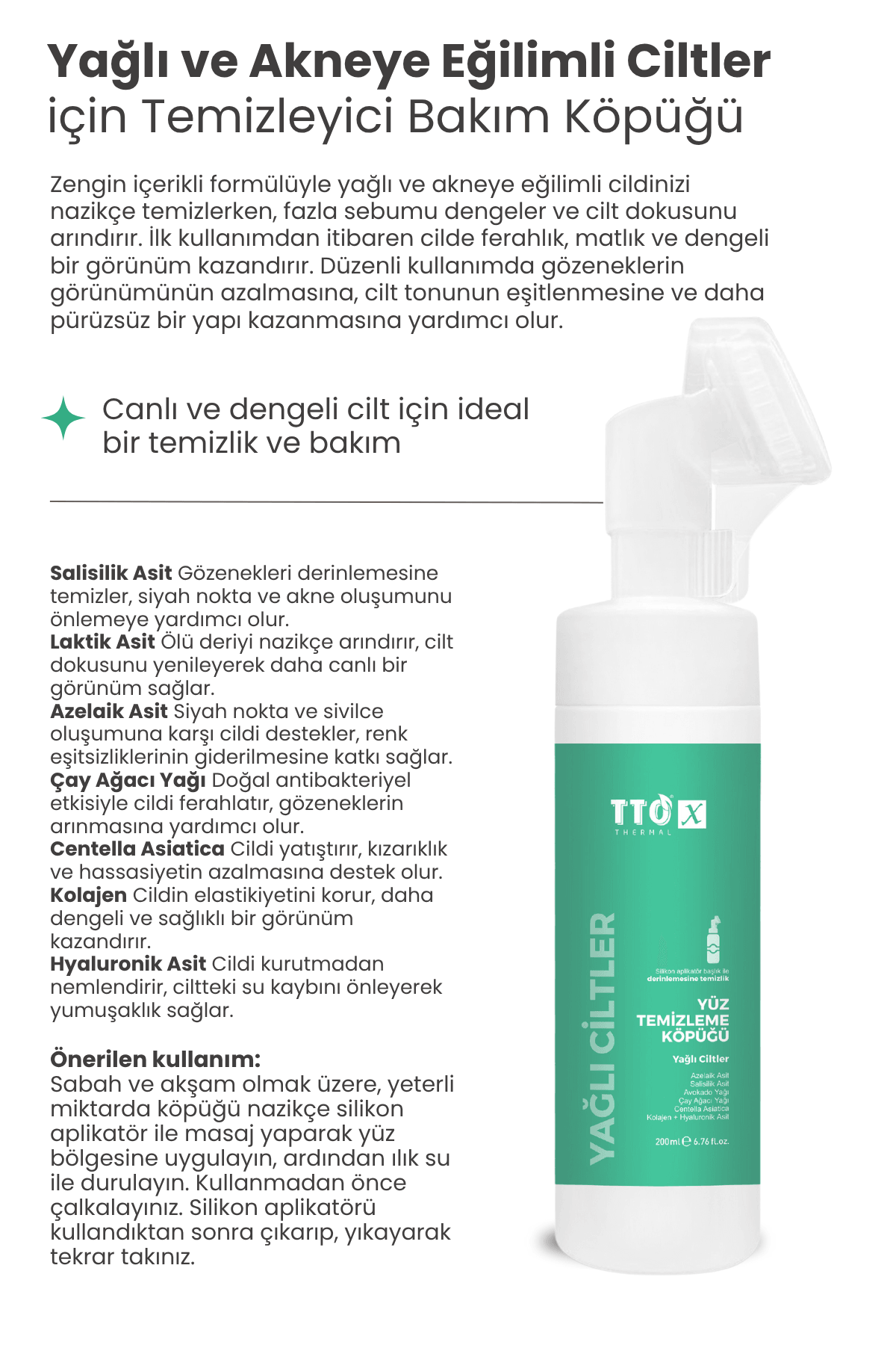 TTO X Yağlı Ciltlere Özel Çay Ağacı İçeren Aplikatörlü Yüz Köpüğü 