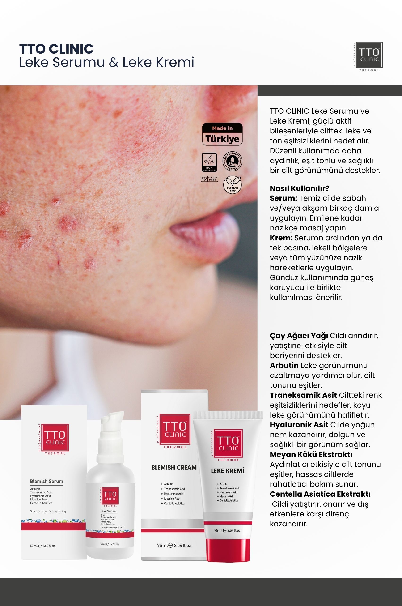 TTO CLINIC Leke Kremi 75 ml + Leke Serumu 50 ml