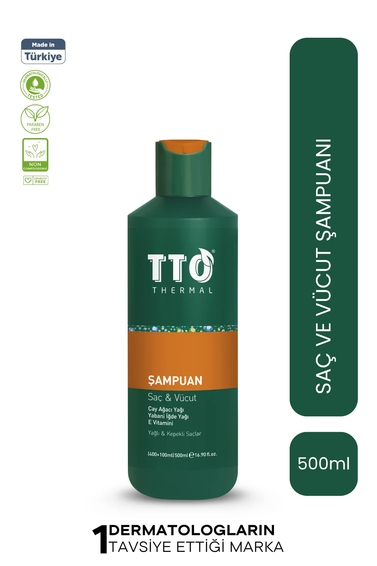 TTO Saç Ve Vücut Şampuanı 500 ml Yeşil Kepek Kaşıntı Pullanma (Çay Ağacı Yağı / Tea Tree Oıl)