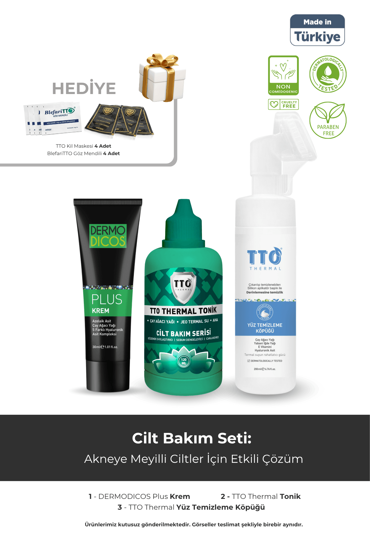 TTO Cilt Bakım Seti - 1 (Dermodicos Plus, Yüz Temizleme Köpüğü,TTO Thermal Tonic)