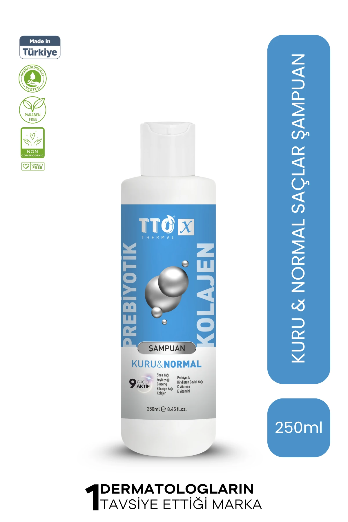 TTO-X Prebiyotik & Kolajen Kuru ve Normal Saçlar Şampuan 250ml (Glycerin,Maltodextrin,Triethanolamine)