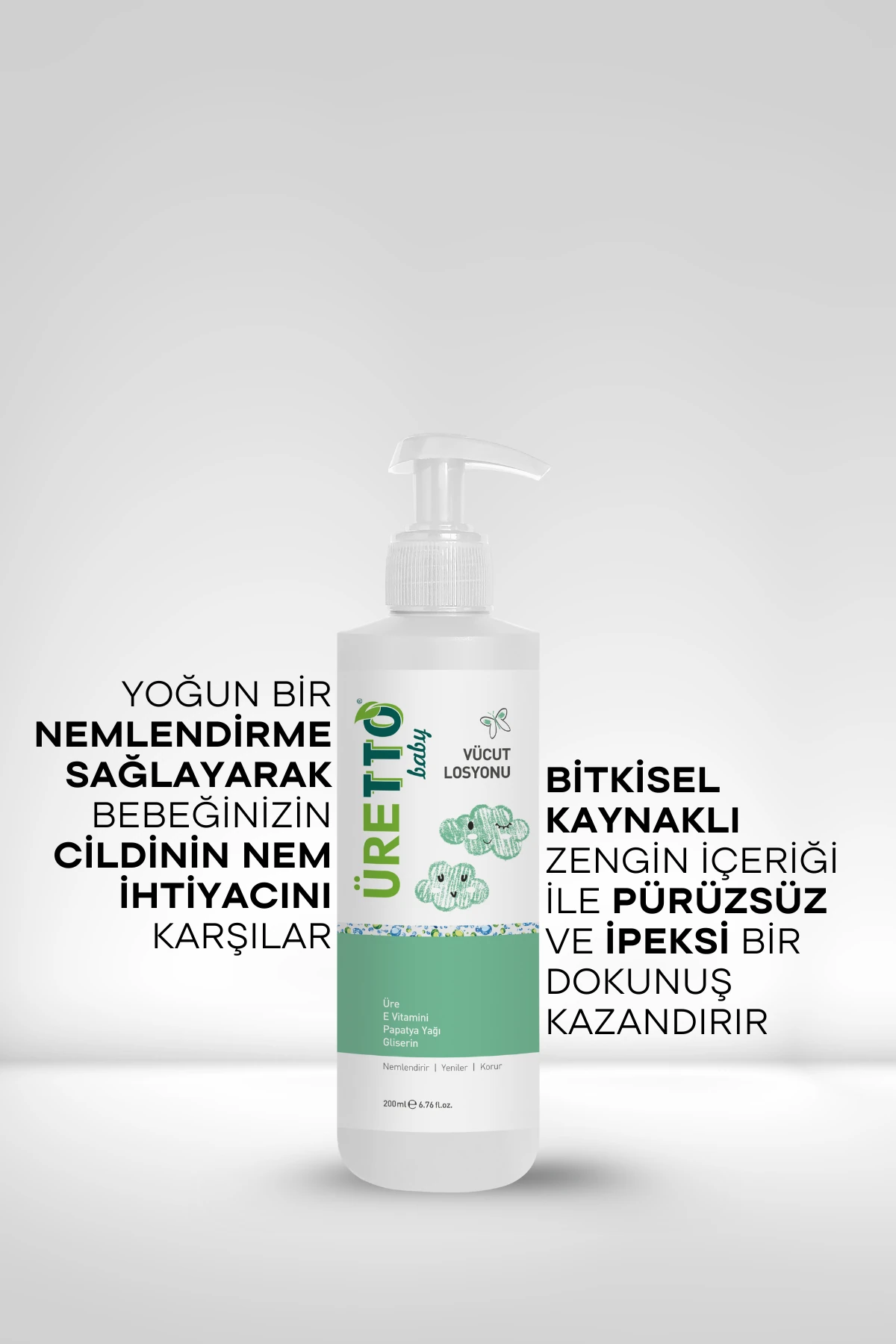 TTO Üretto Baby Vücut Losyonu 200 ml - Hassas Ciltler İçin Nemlendirici ve Yatıştırıcı Bebek Bakımı