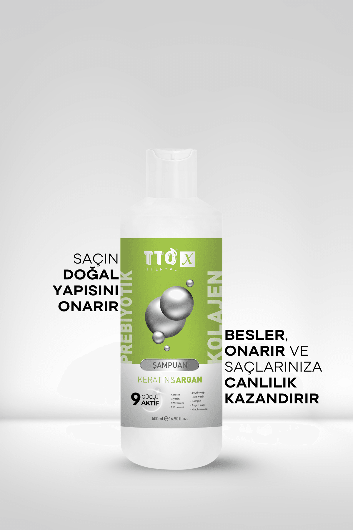 TTO X Keratin & Argan Özlü Saç Şampuanı – Kolajen ve Prebiyotik 500 ML