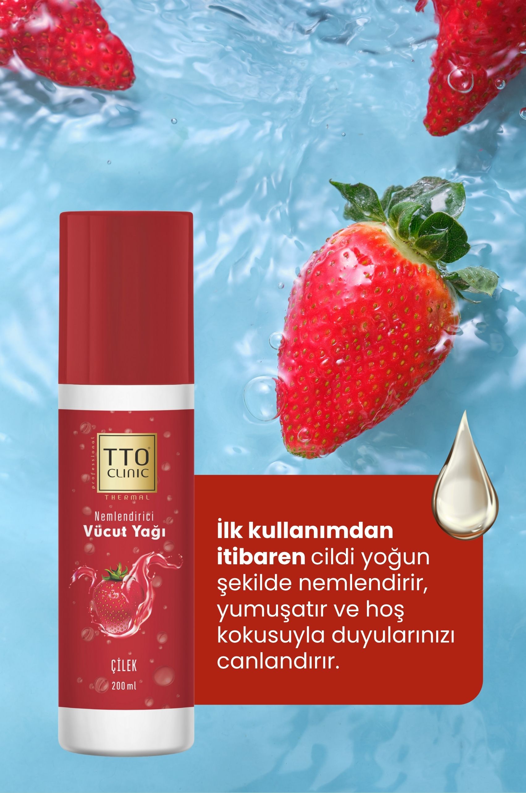 TTO Clınıc Vücut Yağı Çilek 200 ml  ( Çay Ağacı Yağı / Tea Tree Oil )