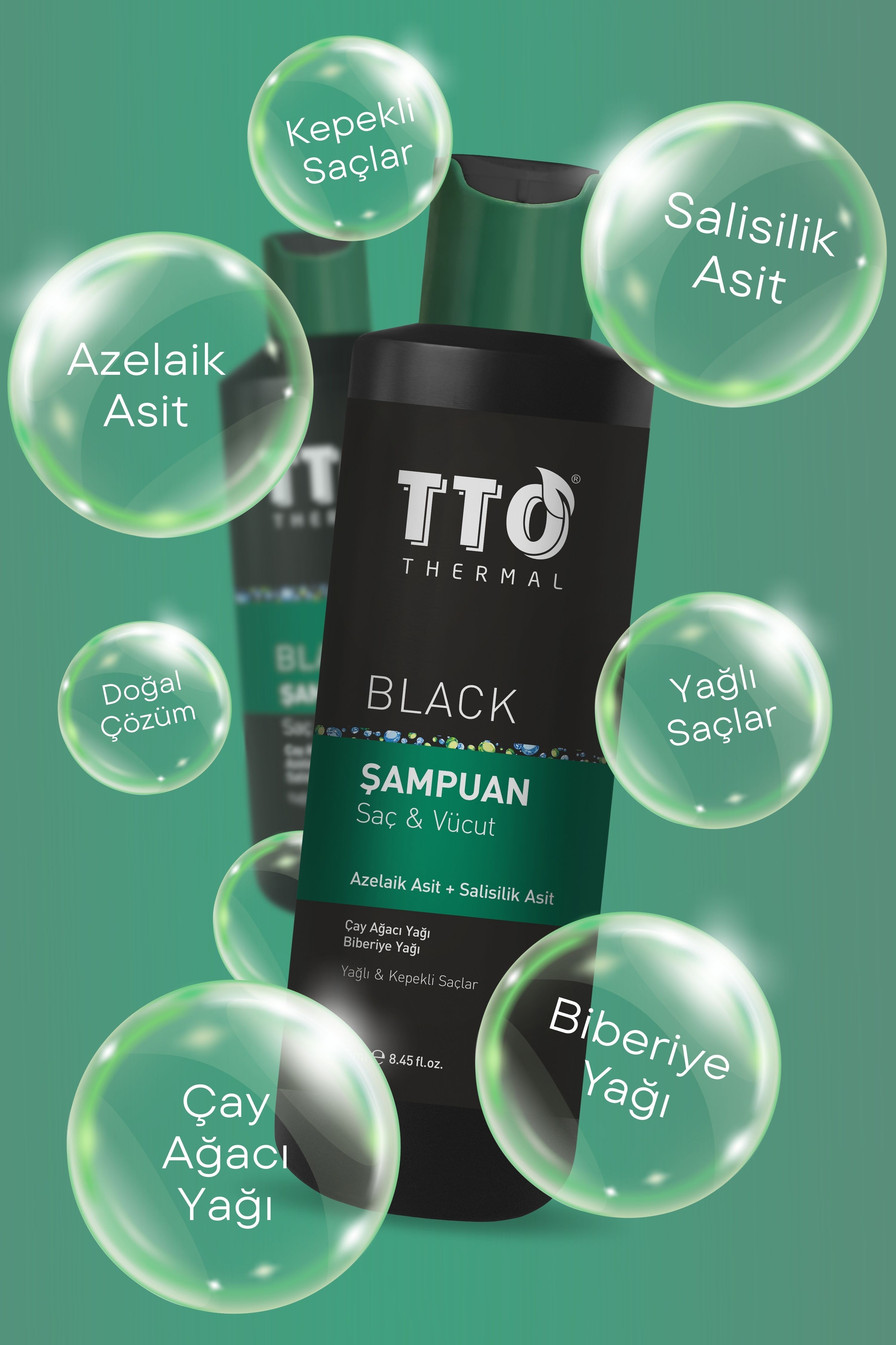 TTO Thermal Black Arındırıcı Bitkisel Şampuan 250 ml – Kepek Karşıtı & Yağ Dengeleyici