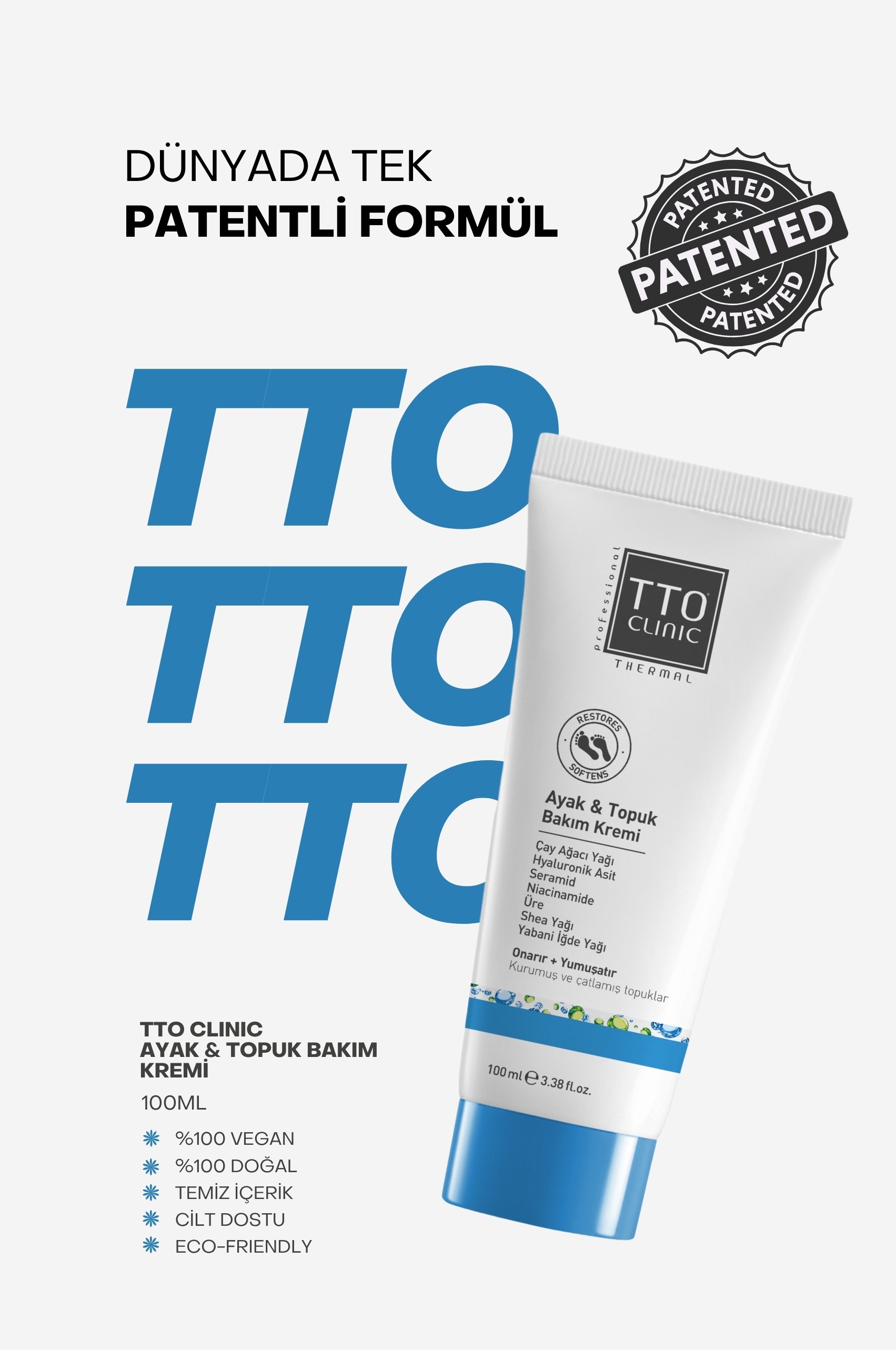 TTO Clinic Ayak & Topuk Bakım Kremi 100 ml – Yoğun Nem & Onarıcı Formül 