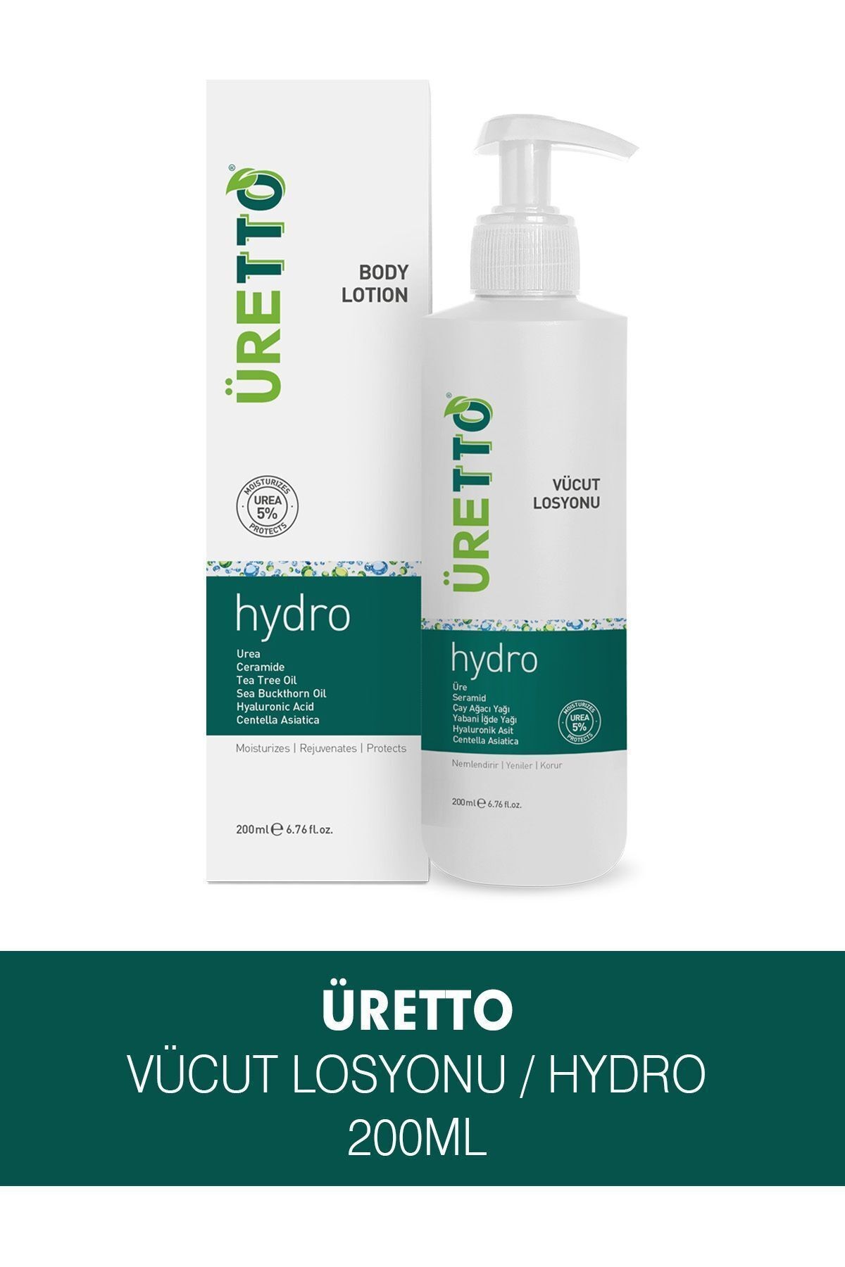 ÜRETTO Hydro Vücut Losyonu 200ml ( Üre , Çay Ağacı Yağı , Nemlendirici )