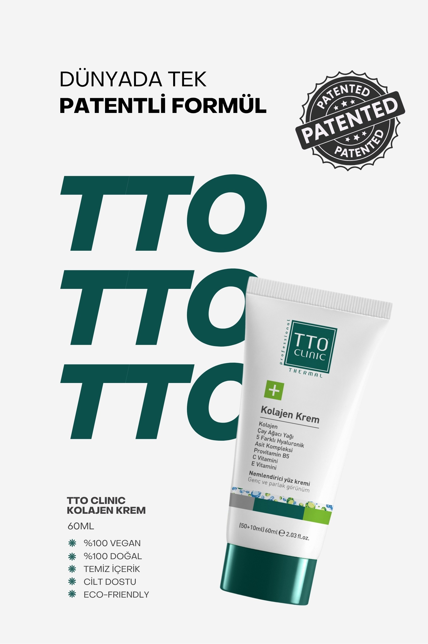 TTO Clınıc Kolajen Nemlendirici Yüz Kremi 60 ml Antıagıng Yaşlılık Karşıtı Çay Ağacı Yağı / Hyaluron Asit