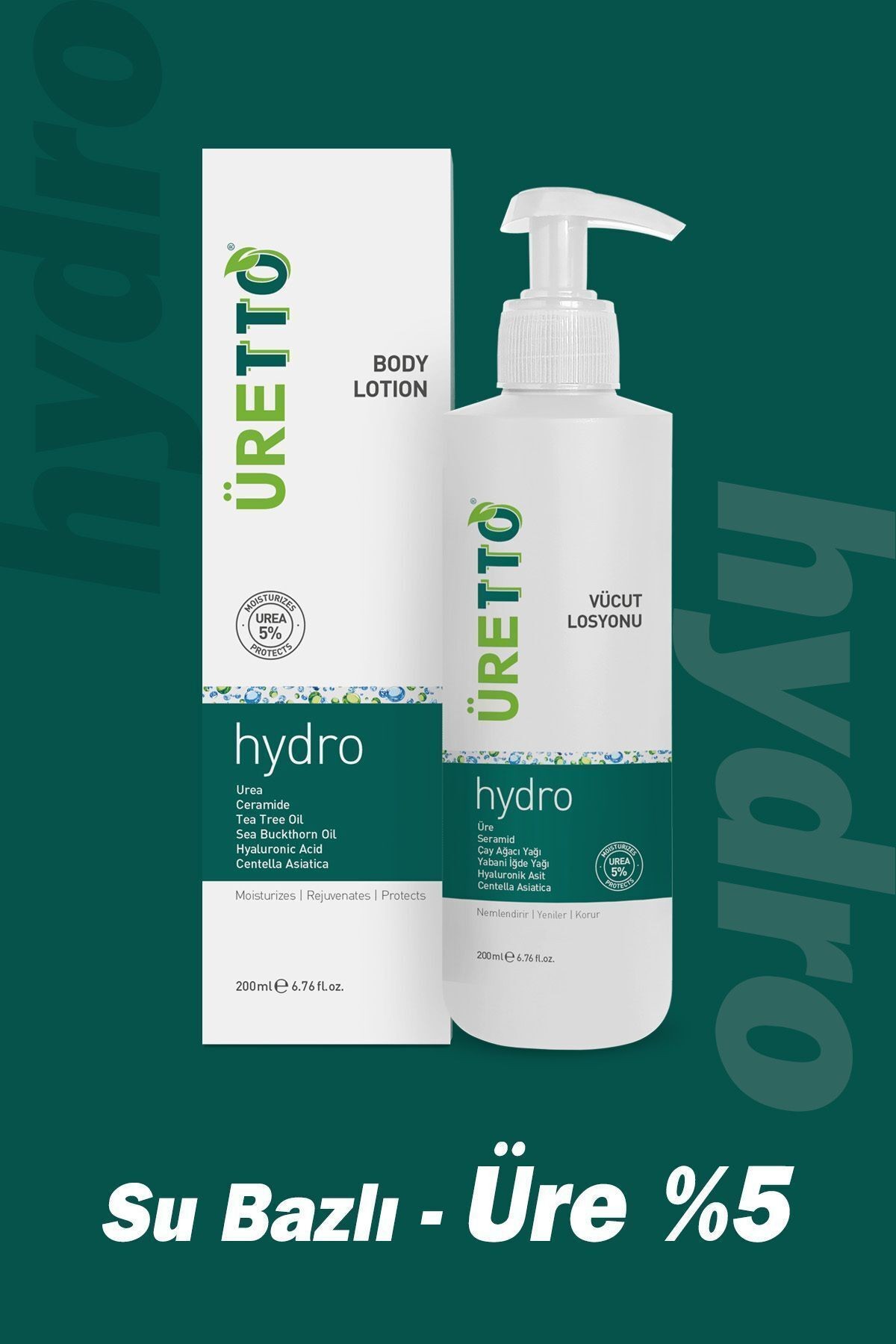 ÜRETTO Hydro Vücut Losyonu 200ml ( Üre , Çay Ağacı Yağı , Nemlendirici )