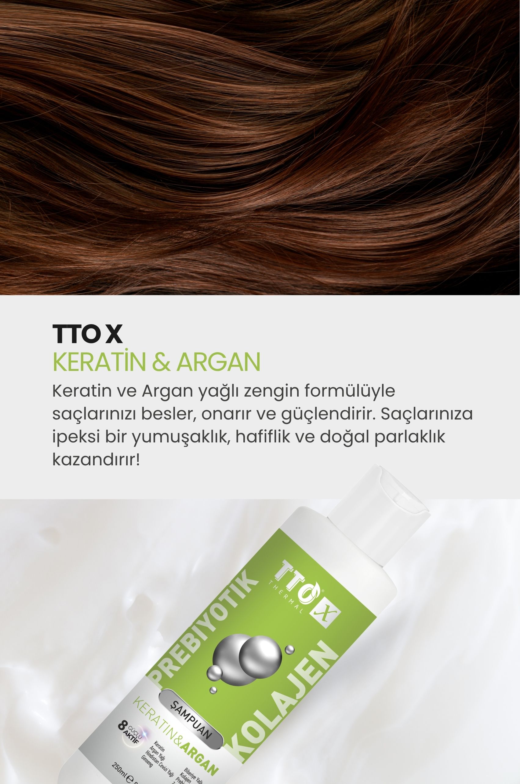 TTO-X Prebiyotik & Kolajen Keratin ve Argan 250ml ( Cocamidopropyl,Butyrospermum,Niacinamide,)
