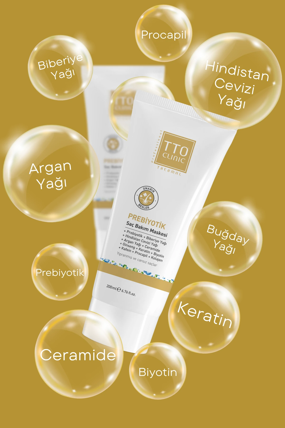TTO X Prebiyotik Saç Bakım Maskesi – Biberiye, Keratin, Argan Yağı, Biyotin