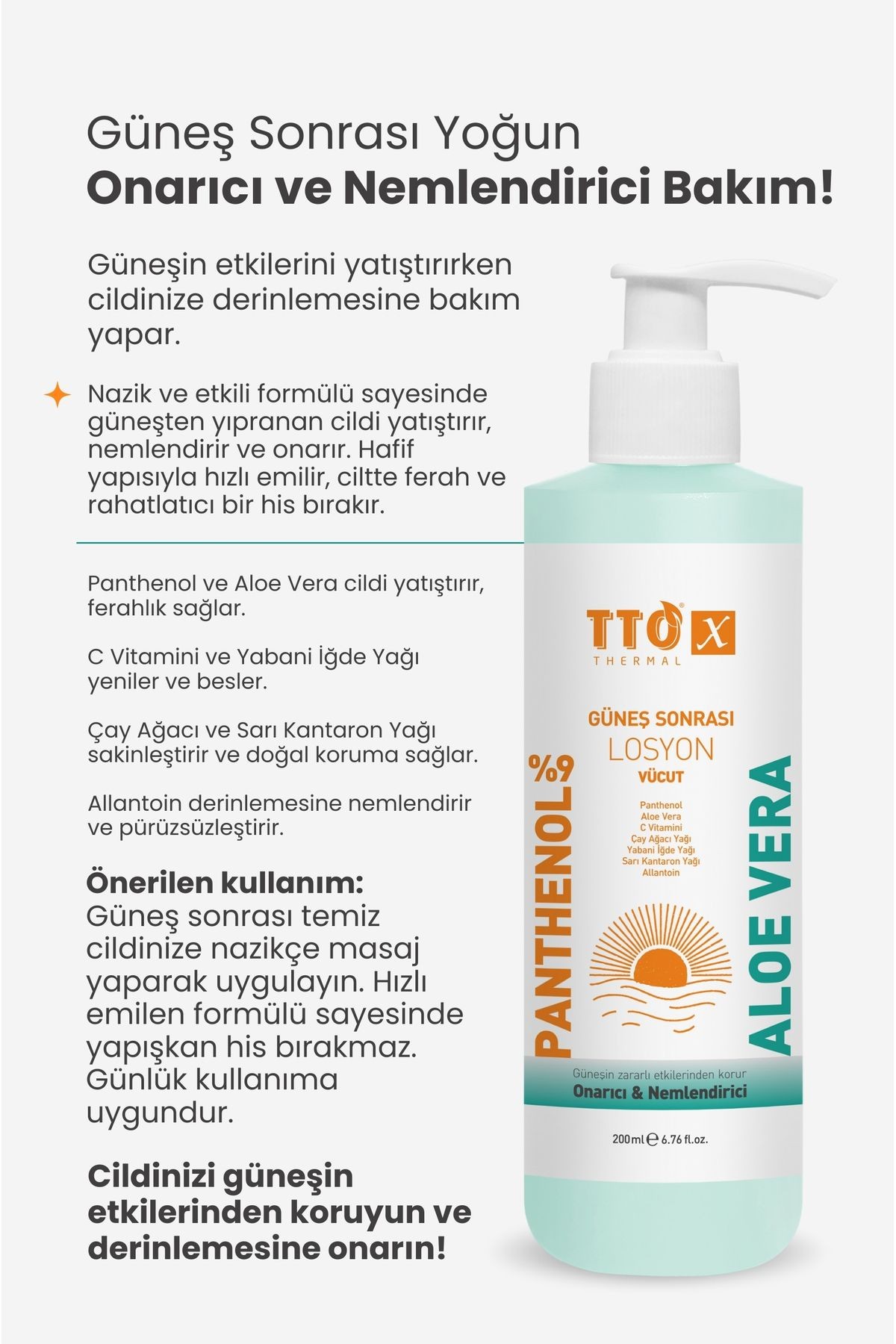 X Aloe Vera Losyon Güneş Sonrası Bakım, Nemlendirici, Ferahlatıcı, Yatıştırıcı 200 ml