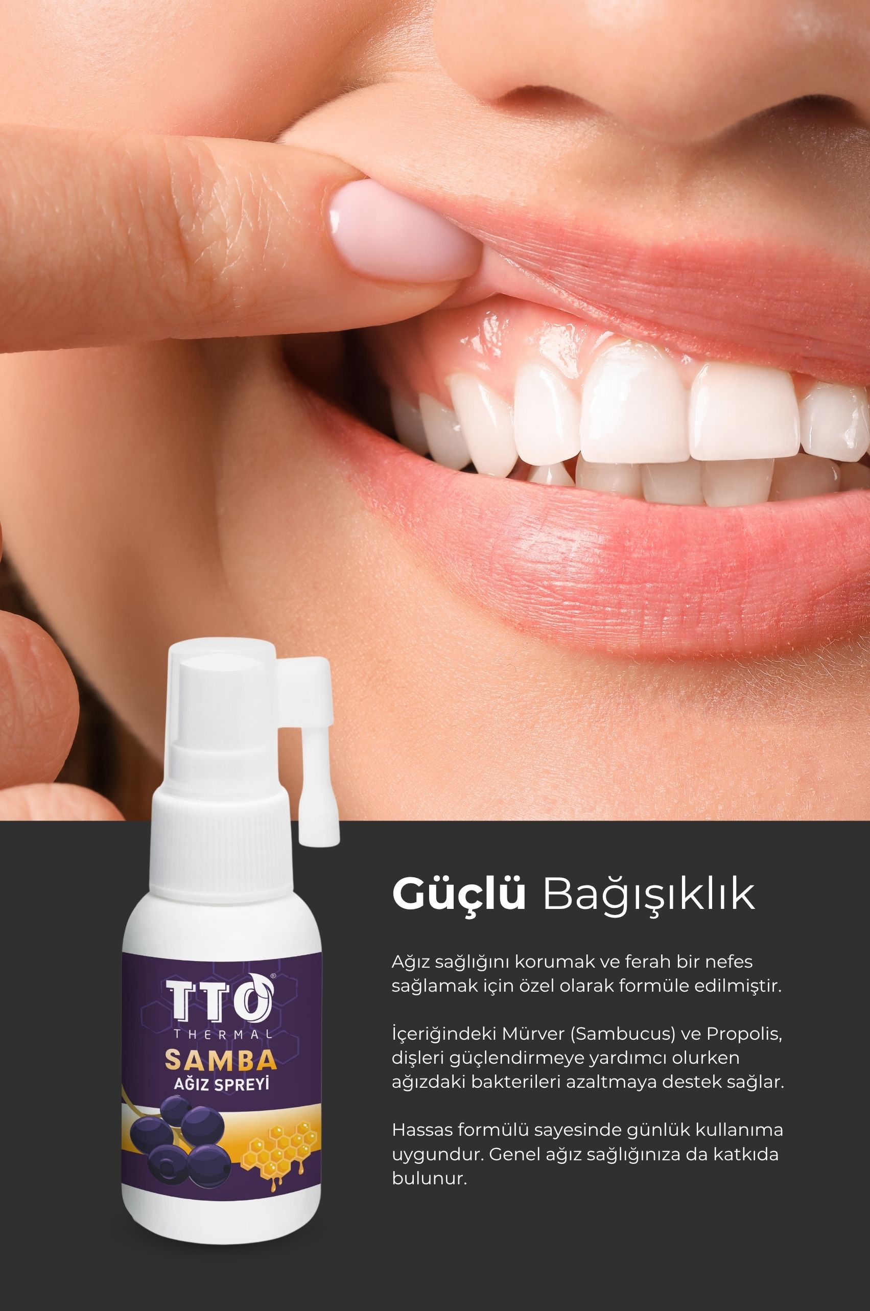 TTO Samba Ağız Spreyi 30 ml (Sambucus, Propolis, Çay Ağacı Yağ, Kara Mürver)