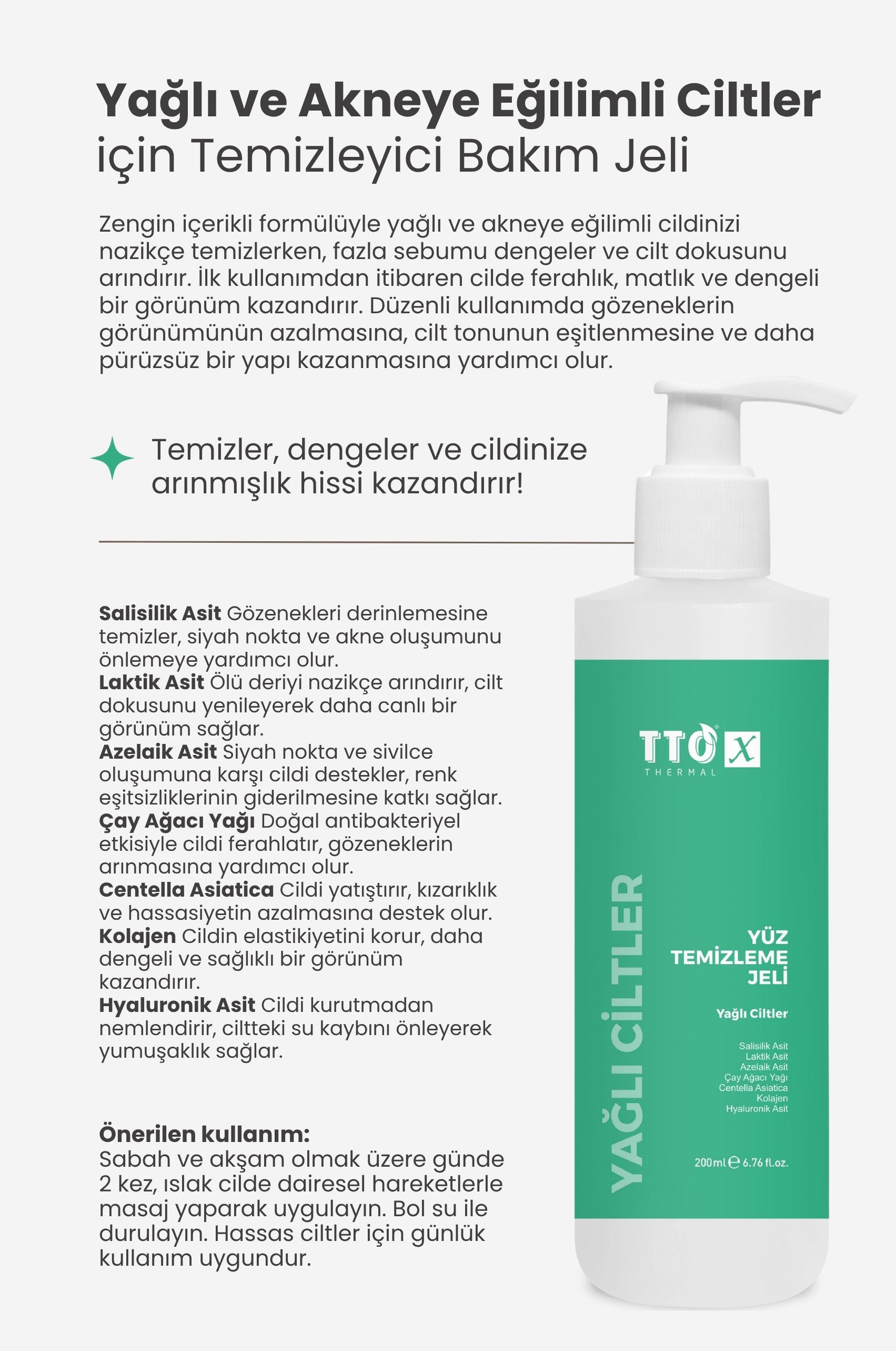 TTO-X Yüz Temizleme Jeli – Yağlı Ciltler 200 ml