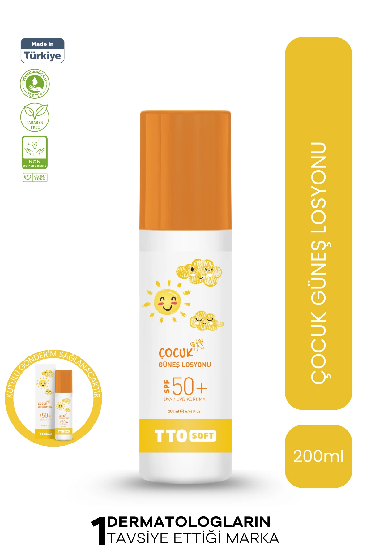 TTO Soft Kids Güneş Losyonu SPF 50 200 ml – Hassas Çocuk Ciltleri İçin Yüksek Korumalı Güneş Bakımı