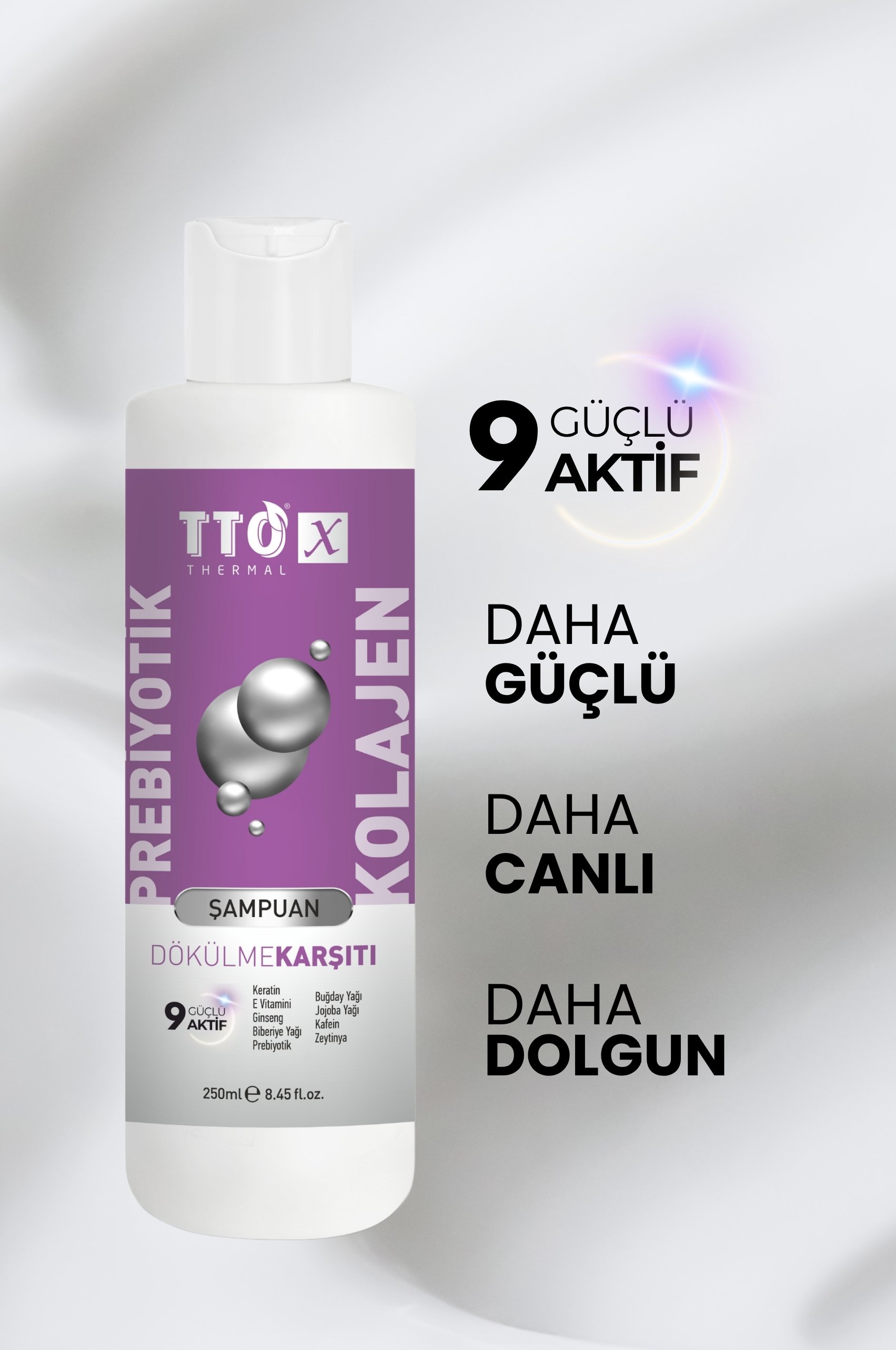 TTO-X Prebiyotik & Kolajen Dökülme Karşıtı Şampuan 250ml (Cocamidopropyl,Betaine,Glycerin)