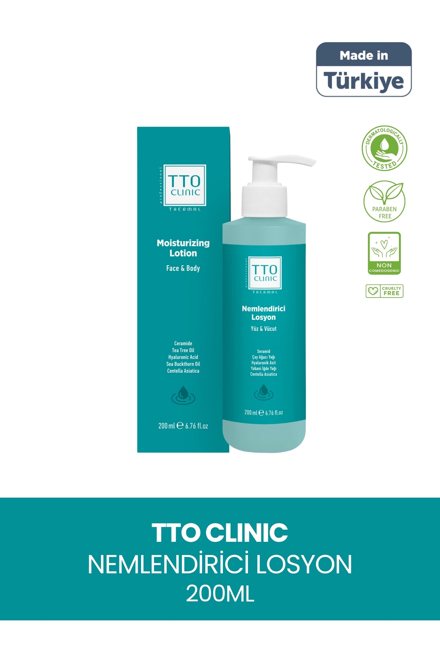 TTO Clinic Nemlendirici Losyon 200ml (Seramid / Çay Ağacı / Yağ  Centelle )