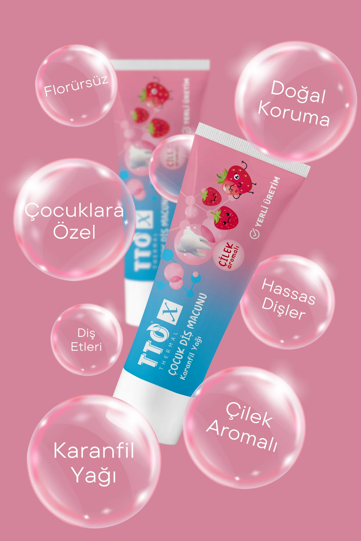 TTO-X Çocuk Diş Macunu Çilek Aromalı Karanfil Yağlı 50 ml – Hassas Dişler İçin Doğal Koruma