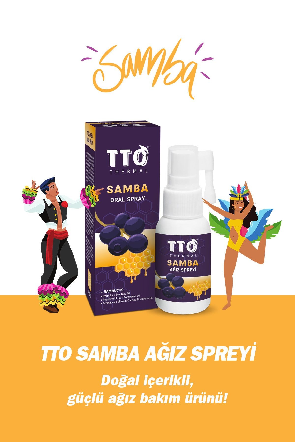 TTO Samba Ağız Spreyi 30 ml (Sambucus, Propolis, Çay Ağacı Yağ, Kara Mürver)