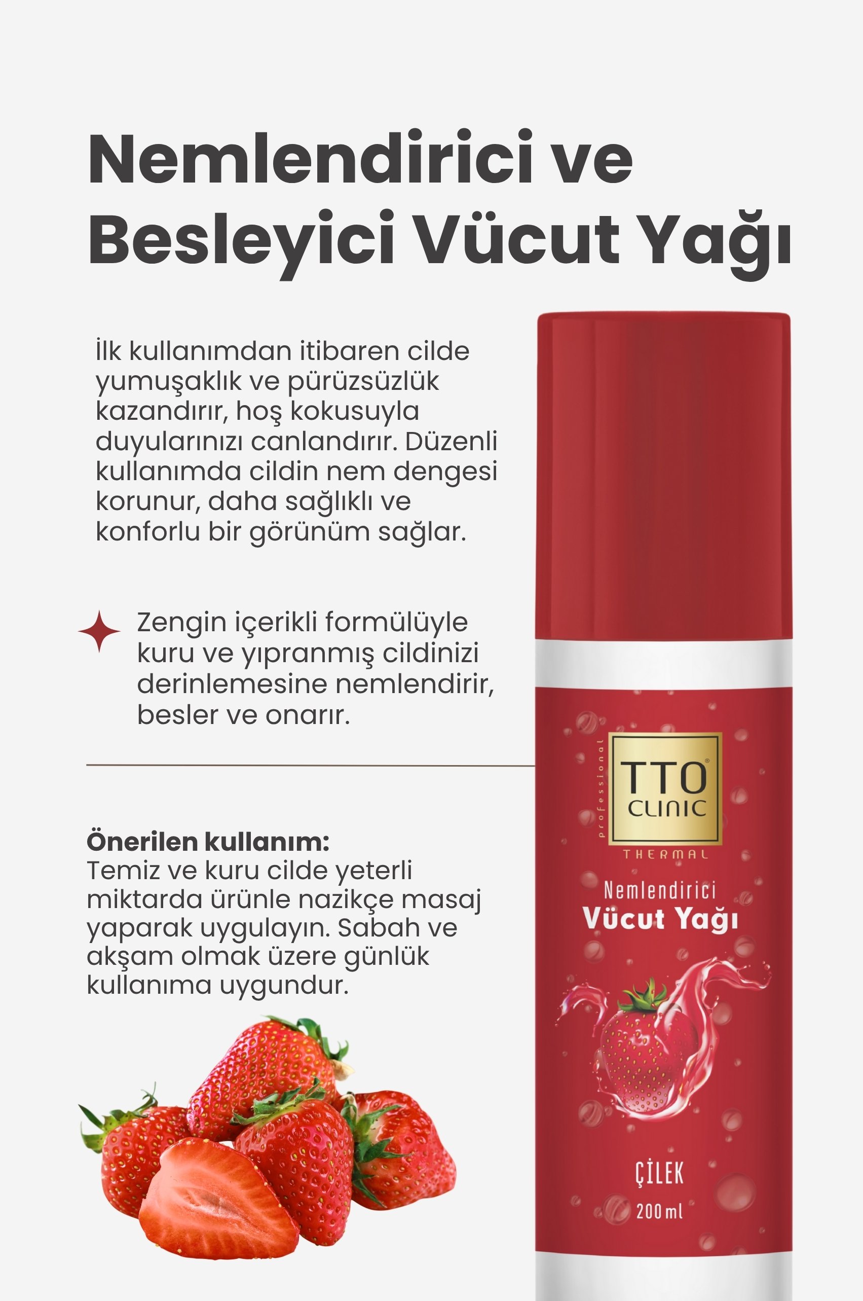 TTO Clınıc Vücut Yağı Çilek 200 ml  ( Çay Ağacı Yağı / Tea Tree Oil )