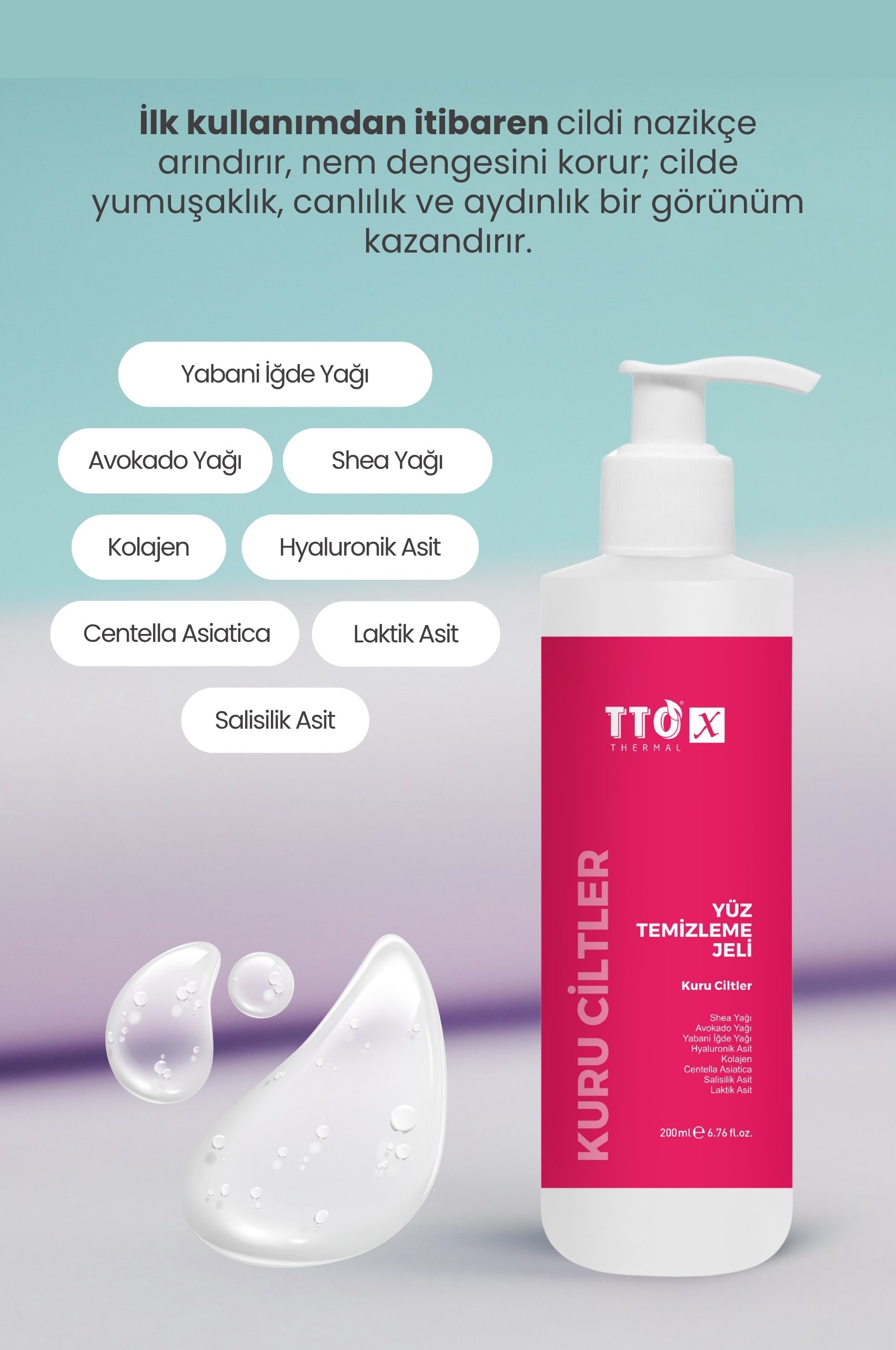 TTO-X Yüz Temizleme Jeli – Kuru Ciltler 200 ml