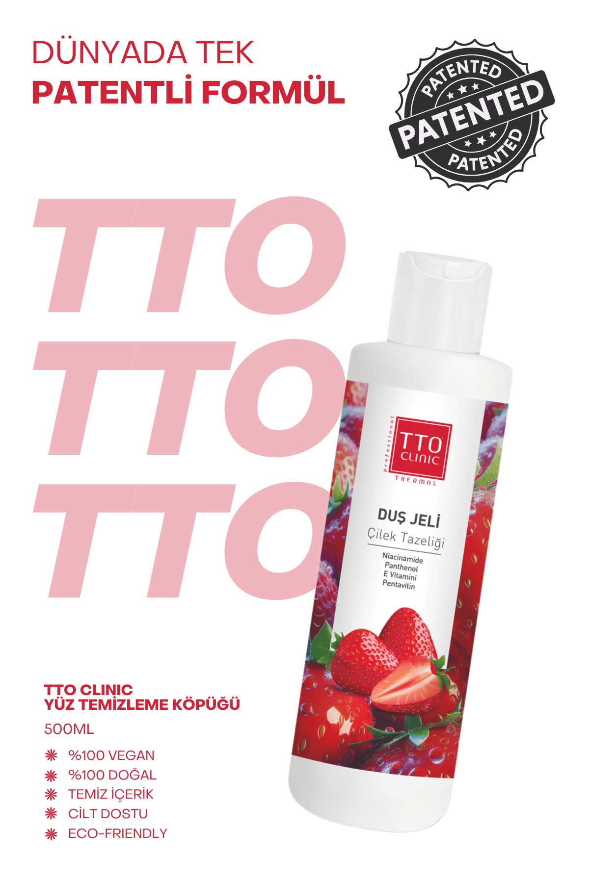 TTO CLINIC Duş Jeli Çilek Tazeliği 500 ml – Canlandırıcı & Nemlendirici Etki