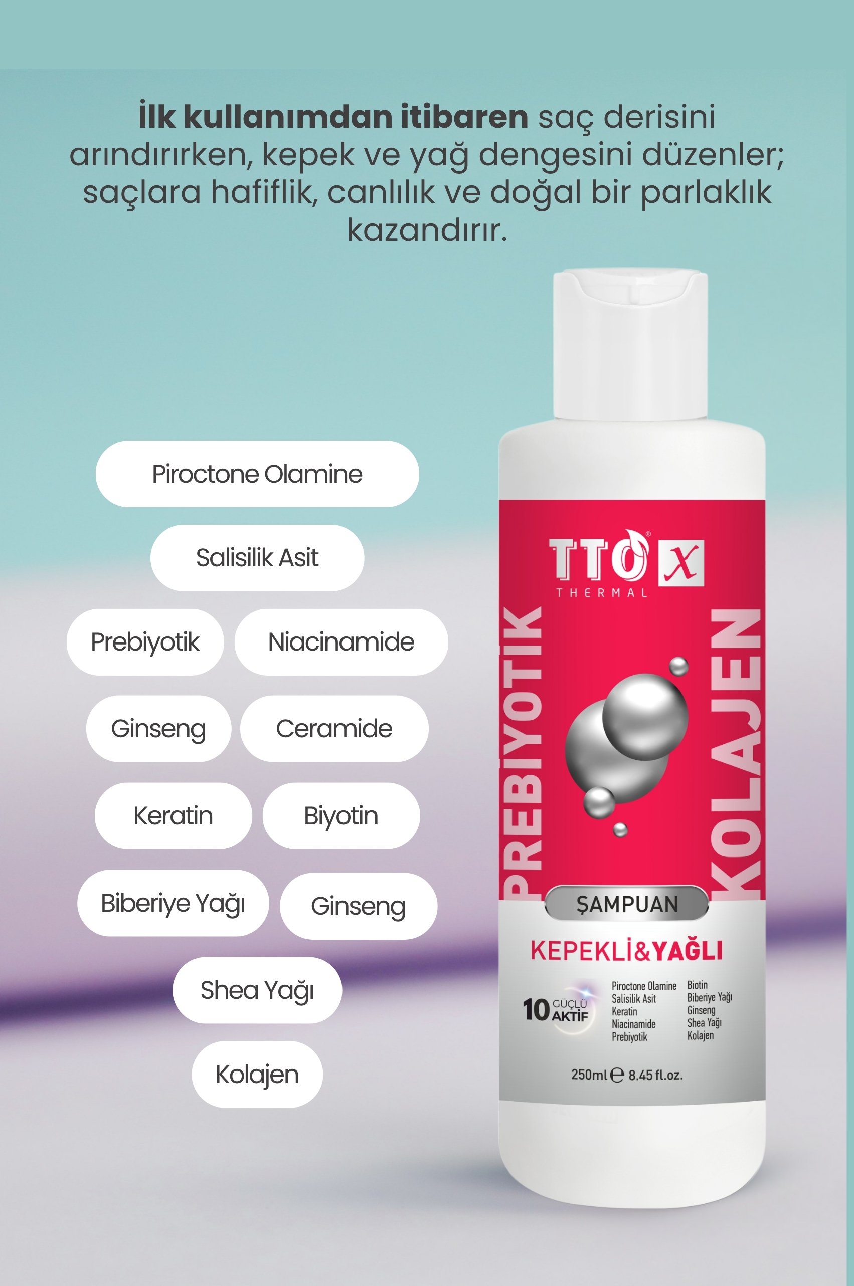 TTO-X Prebiyotik & Kolajen Kepekli ve Yağlı Saçlar Şampuan 250ml