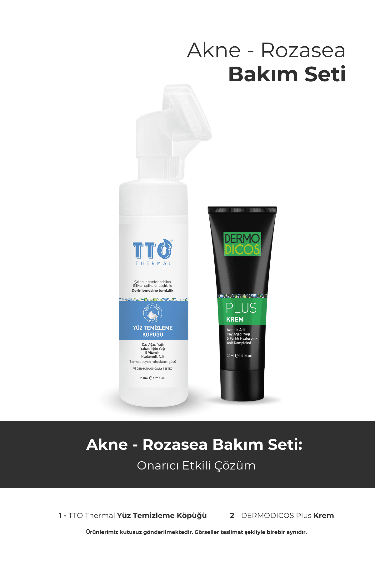 TTO Clinic Akne & Rozasea Karşıtı 3'lü Cilt Bakım Seti – Temizleme, Nemlendirme, Bakım