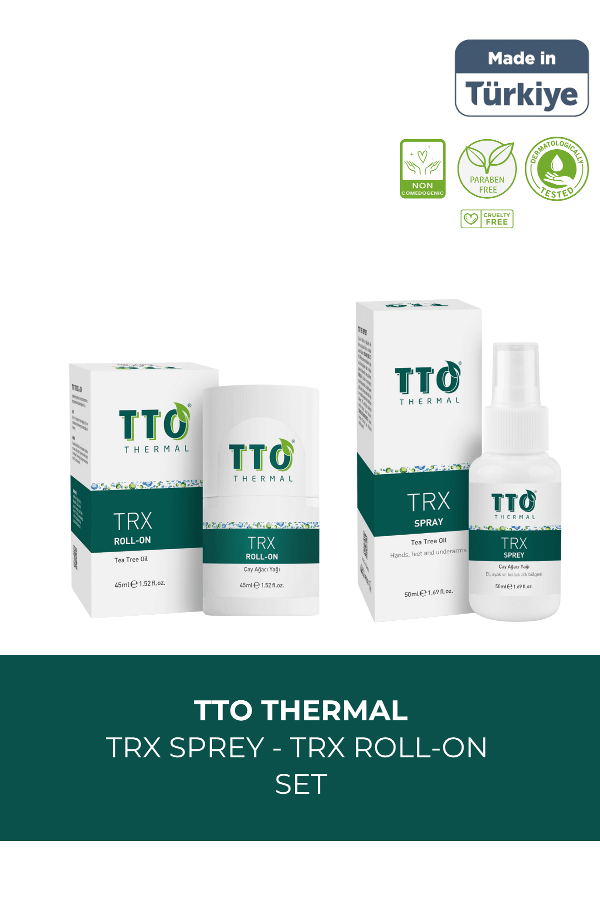 TTO Trx Sprey Ve Roll-on Paketi Terleme Önleyici(ÇAY AĞACI YAĞI / TEA TREE OIL)