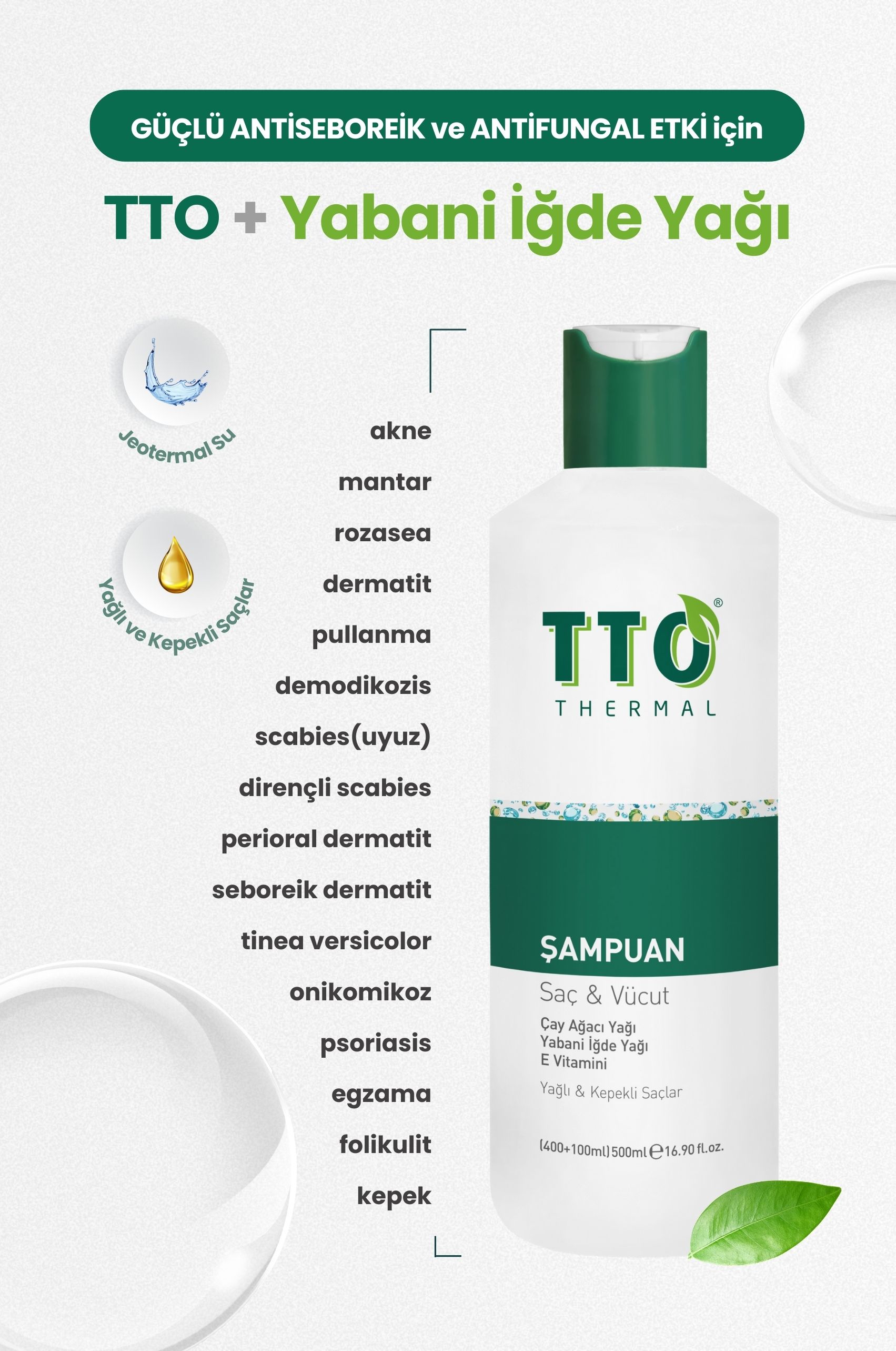 TTO Saç Ve Vücut Şampuanı 500 ml Beyaz (Çay Ağacı Yağı / Tea Tree Oil )